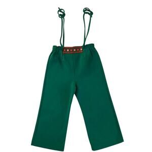 Vtg 2T Green Overall Kmart Pants, Holiday, Boho, Hippie, Embroidered Flowers